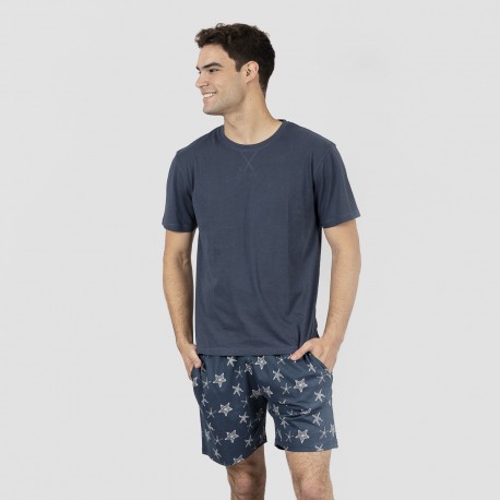 Pijama corto algodón hombre Starfish azul marino pijamas-cortos-hombre