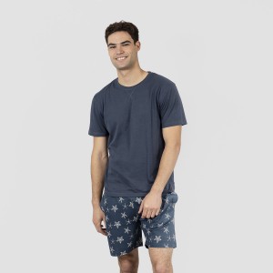 Pijama corto algodón hombre Starfish azul marino 2