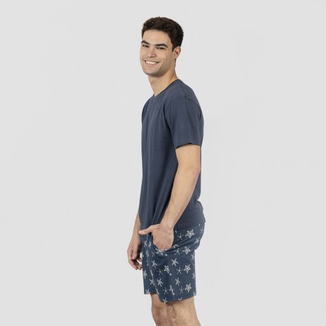 Pijama corto algodón hombre Starfish azul marino Pijama corto algodón hombre Starfish azul marino