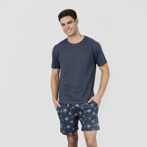 Pijama corto algodón hombre Starfish azul marino pijamas-cortos-hombre