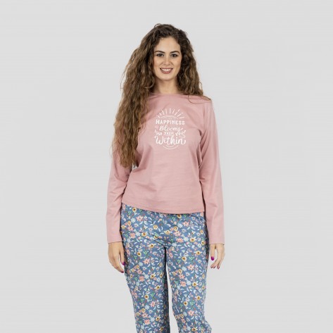 Pijama largo algodón Nadine rosa pijamas-mujer