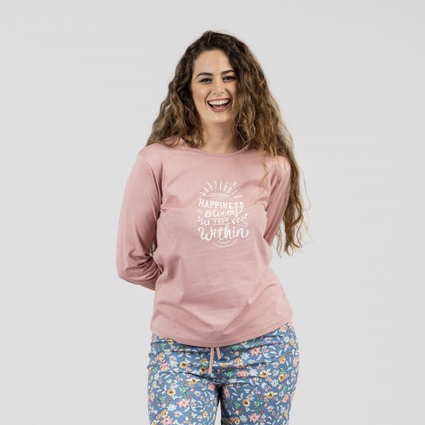 Pijama largo algodón Nadine rosa pijamas-mujer