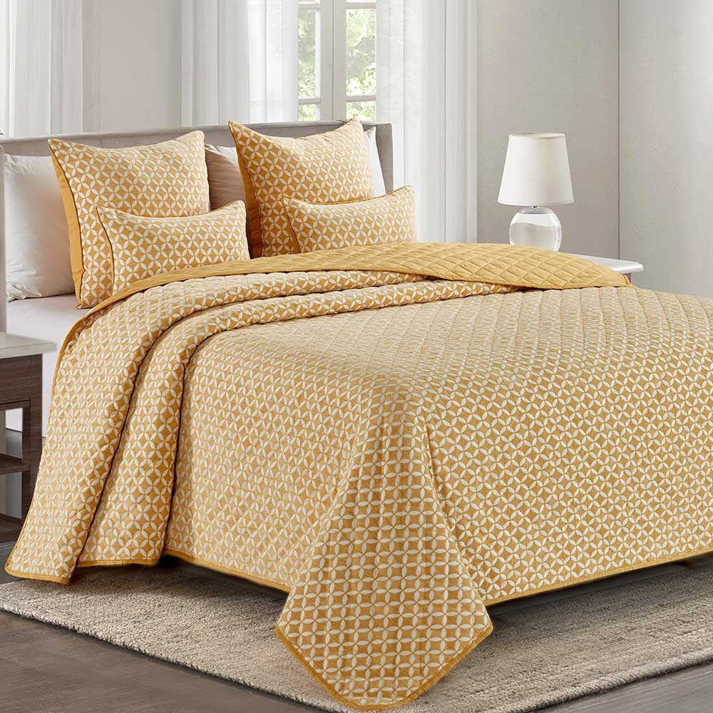 Colcha jacquard verano cubrecama entretiempo cama 90 cm mostaza CULLERA