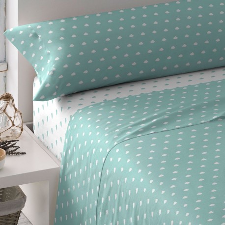 Juego de sábanas Nubecita reversible verde tiffany cama-90