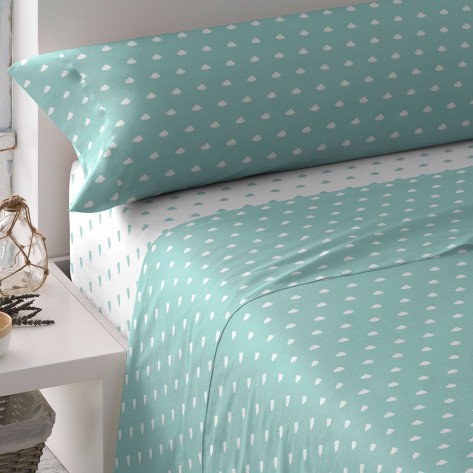 Juego de sábanas Nubecita reversible verde tiffany cama-90