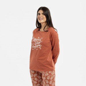 Pijama largo algodón Mariona teja