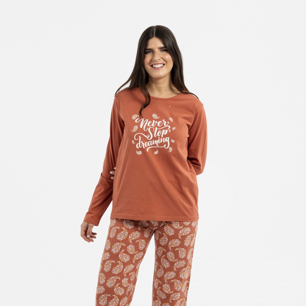 Pijama largo algodón Mariona teja Taglia para pijamas, albornoces y S