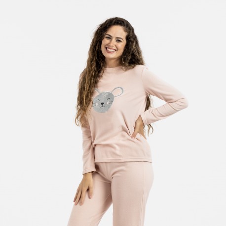 Pijama polar Mouse rosa palo pijamas-mujer