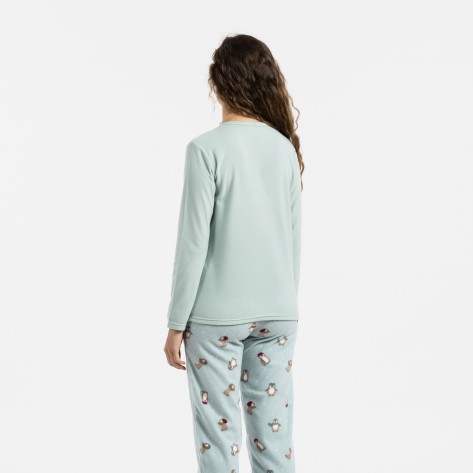 Pijama polar Pingu verde tiffany pijamas-mujer