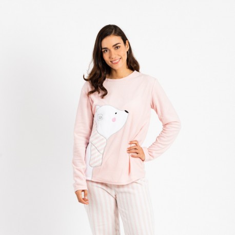 Pijama Térmico Mujer Invierno Muslher Sherpa Polar Rosa Gris