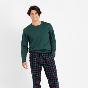 Pijama hombre franela Cuadro Ray verde