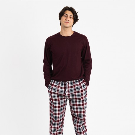 Pijama hombre franela Bernardo burdeos comprar-pijamas-largos-hombre