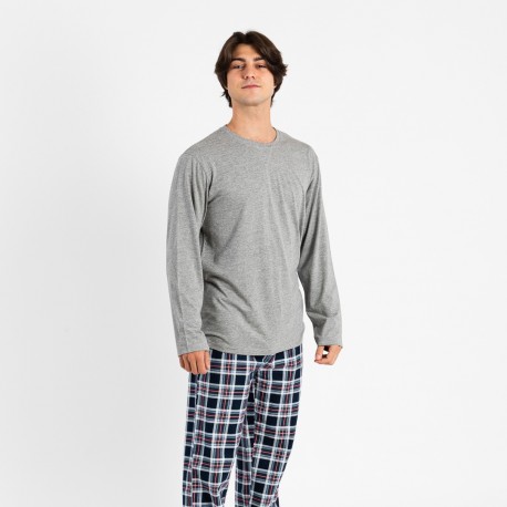 Pijama hombre franela Cuadro Wells gris comprar-pijamas-largos-hombre