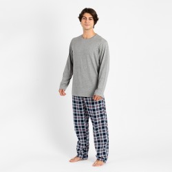 Pijama hombre franela Cuadro Wells gris comprar-pijamas-largos-hombre