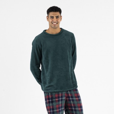 Pijama coral hombre Cuadro Danés verde comprar-pijamas-largos-hombre