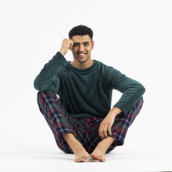 Pijama coral hombre Cuadro Danés verde comprar-pijamas-largos-hombre