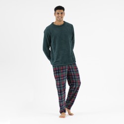 Pijama coral hombre Cuadro Danés verde comprar-pijamas-largos-hombre