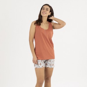 Pijama corto algodón Isabel teja 2