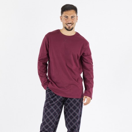 Pijama hombre franela Cuadro Friche burdeos comprar-pijamas-largos-hombre