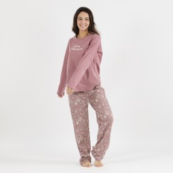 Pijama largo algodón Manarola malva rosa pijamas-mujer