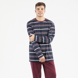 Pijama hombre algodón Lucio burdeos