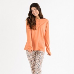 Pijama largo algodón Elda teja pijamas-largos-mujer