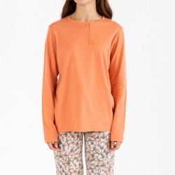 Pijama largo algodón Elda teja pijamas-largos-mujer
