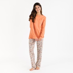 Pijama largo algodón Elda teja pijamas-largos-mujer