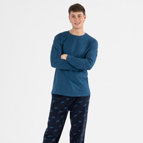 Pijama hombre franela Harley indigo comprar-pijamas-largos-hombre