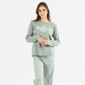 Pijama largo algodón Pompa verde caceria