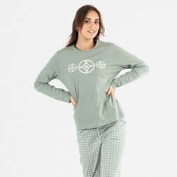 Pijama largo algodón Pompa verde caceria pijamas-largos-mujer
