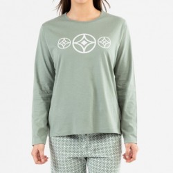 Pijama largo algodón Pompa verde caceria pijamas-largos-mujer