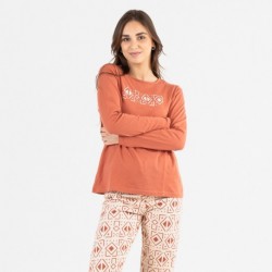 Pijama largo algodón Tiber teja pijamas-mujer