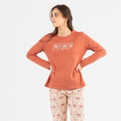 Pijama largo algodón Tiber teja pijamas-largos-mujer