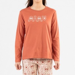 Pijama largo algodón Tiber teja pijamas-largos-mujer