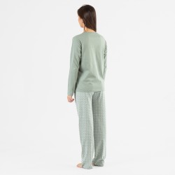 Pijama largo algodón Pompa verde caceria pijamas-largos-mujer