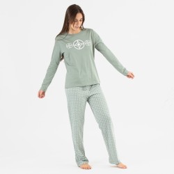 Pijama largo algodón Pompa verde caceria pijamas-largos-mujer
