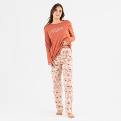 Pijama largo algodón Tiber teja pijamas-largos-mujer