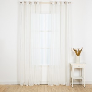 Visillo translúcida sala, dormitorio cortina con diseño de pompones  cuadrados en blanco para ventana de medidas