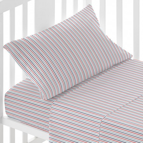 Juego de sábanas algodón Raya York azul marino cuna