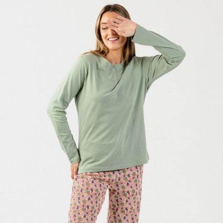 cómo utilizar Coro Comportamiento Pijama largo algodón Petisu verde Talla M