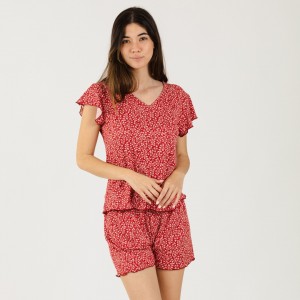 Pijama corto mujer punto sedoso Kioto tinto