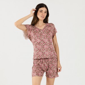 Pijama corto mujer punto sedoso Malura malva