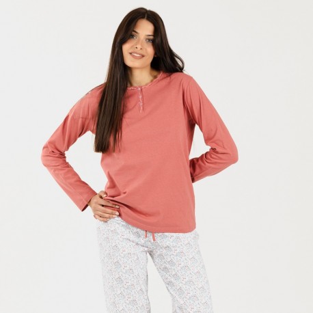 Pijama largo algodón Lorena marsala pijamas-mujer