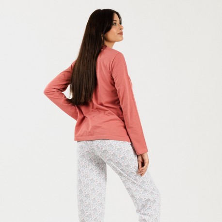 Pijama largo algodón Lorena marsala
