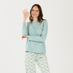 Pijama largo algodón Rueda verde tiffany pijamas-mujer