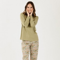 Pijama largo algodón Grinn verde pijamas-mujer