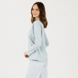Pijama largo algodón Angelica celeste pijamas-mujer