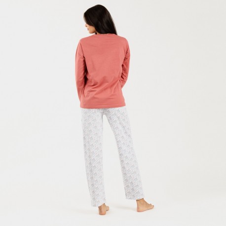 Pijama largo algodón Lorena marsala