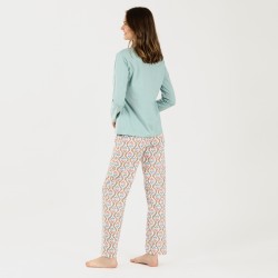 Pijama largo algodón Fabiola verde tiffany pijamas-mujer